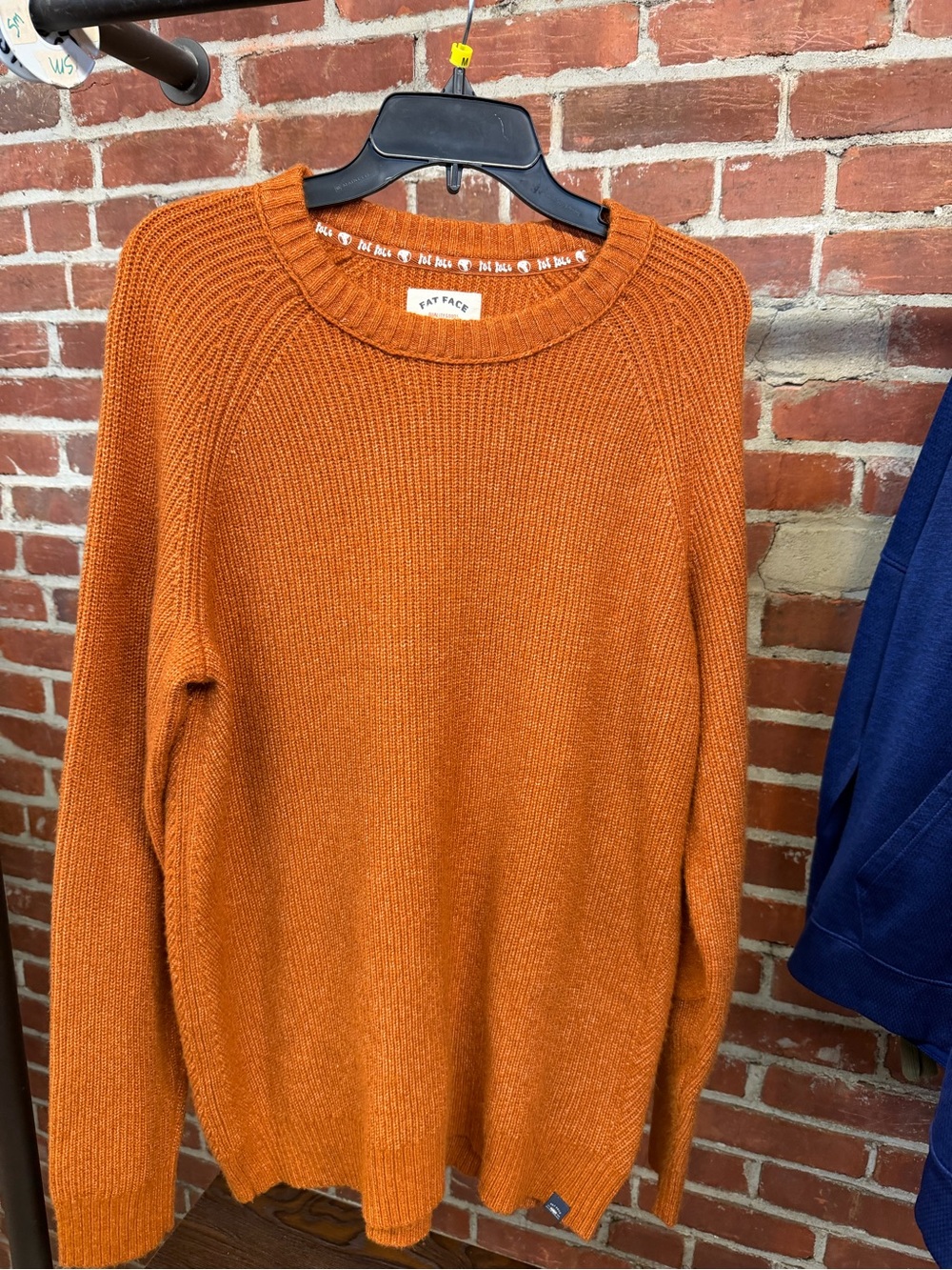 Fat Face XL Burnt Orange Ribbed Knit Sweater Elbow Patches